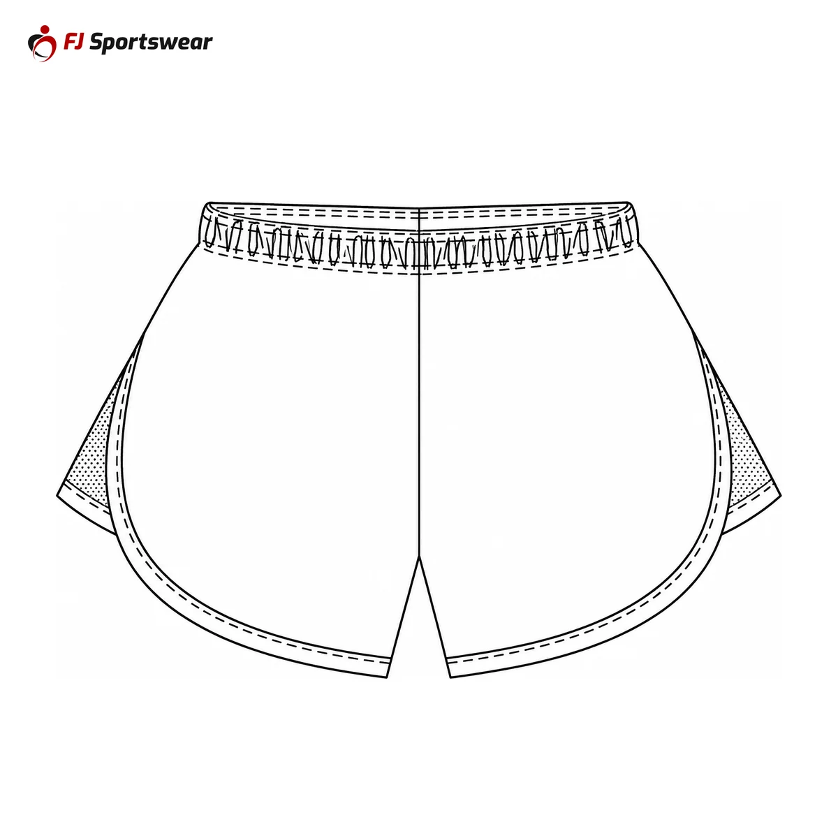 5-inch track shorts outline drawing – custom made by FJ Sportswear in Sialkot