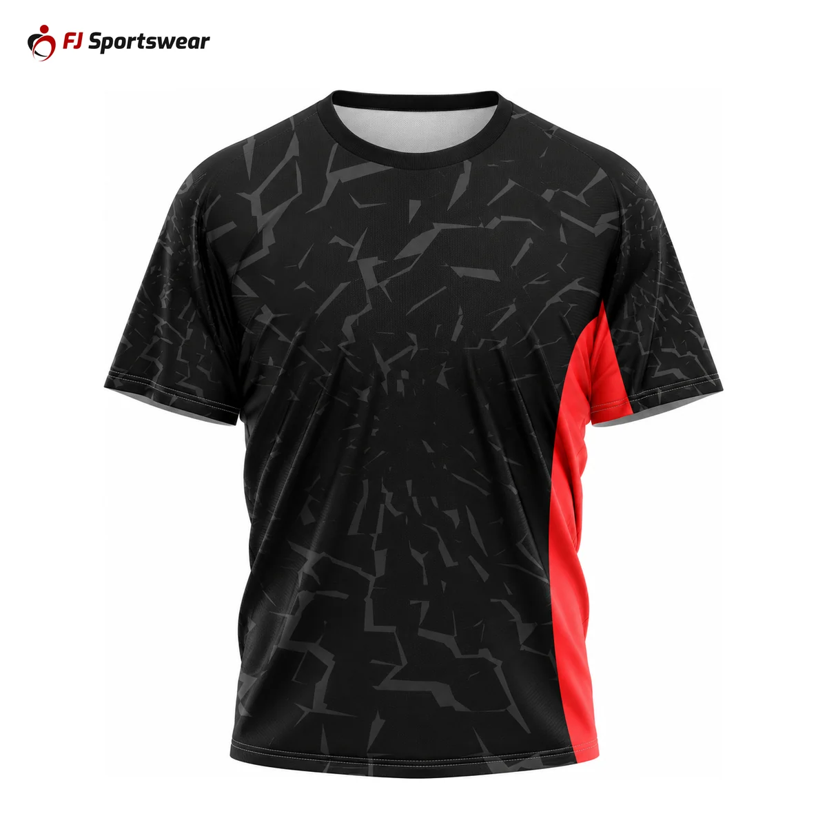 Black and red baseball crew neck T-shirt – custom made by FJ Sportswear in Sialkot