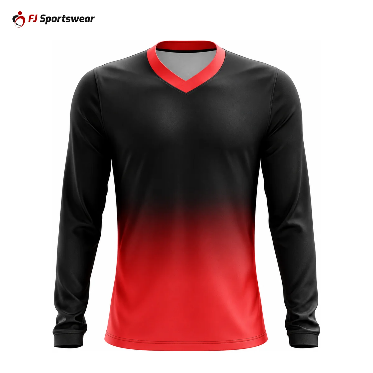 Black and red baseball long sleeve V-neck T-shirt – custom made by FJ Sportswear in Sialkot