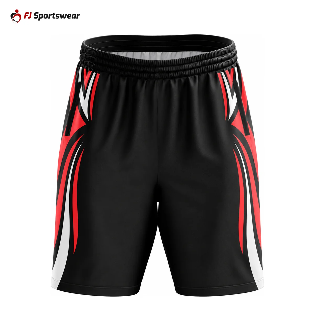 Black and red basketball shorts with pockets – custom made by FJ Sportswear in Sialkot