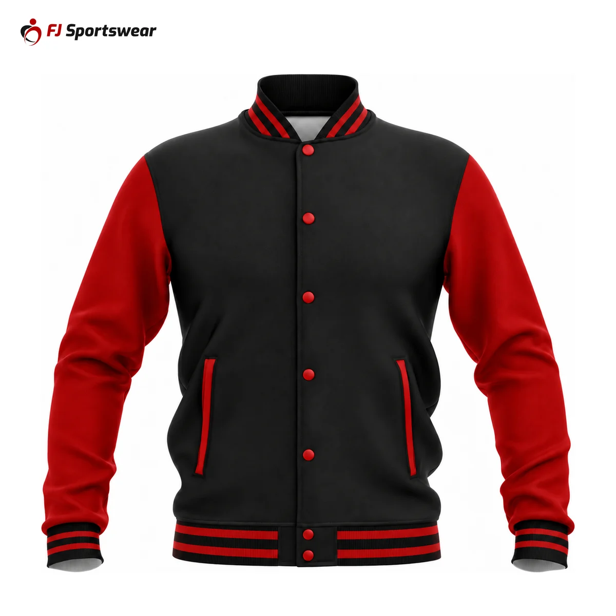 Black and red bomber jacket – custom made by FJ Sportswear in Sialkot