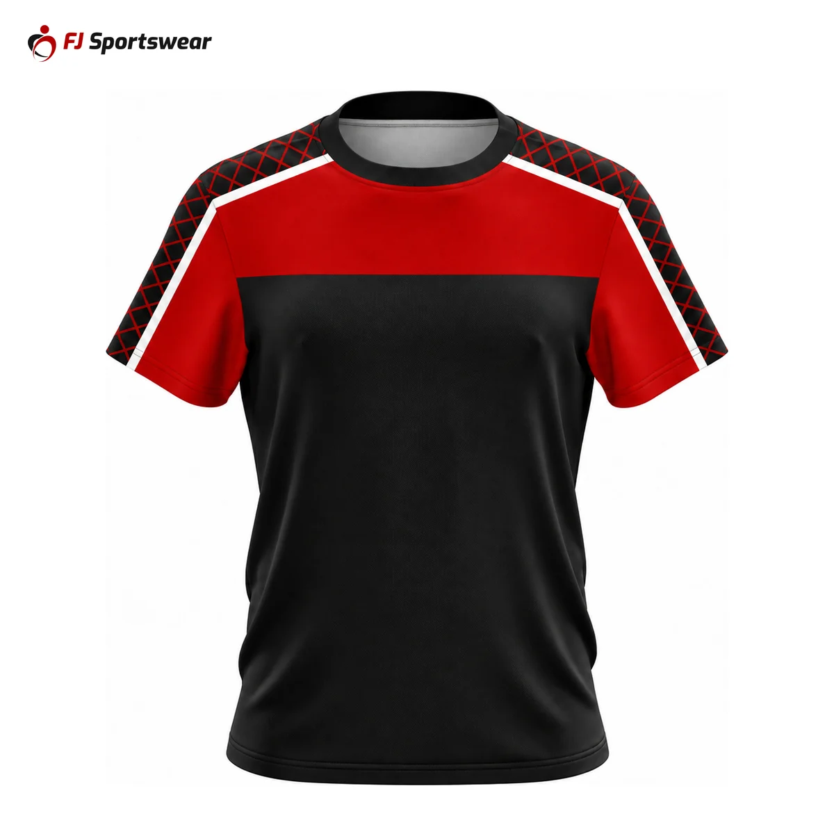 Custom Crew Neck Soccer Jerseys Black and red crew neck soccer jersey – custom made by FJ Sportswear in Sialkot
