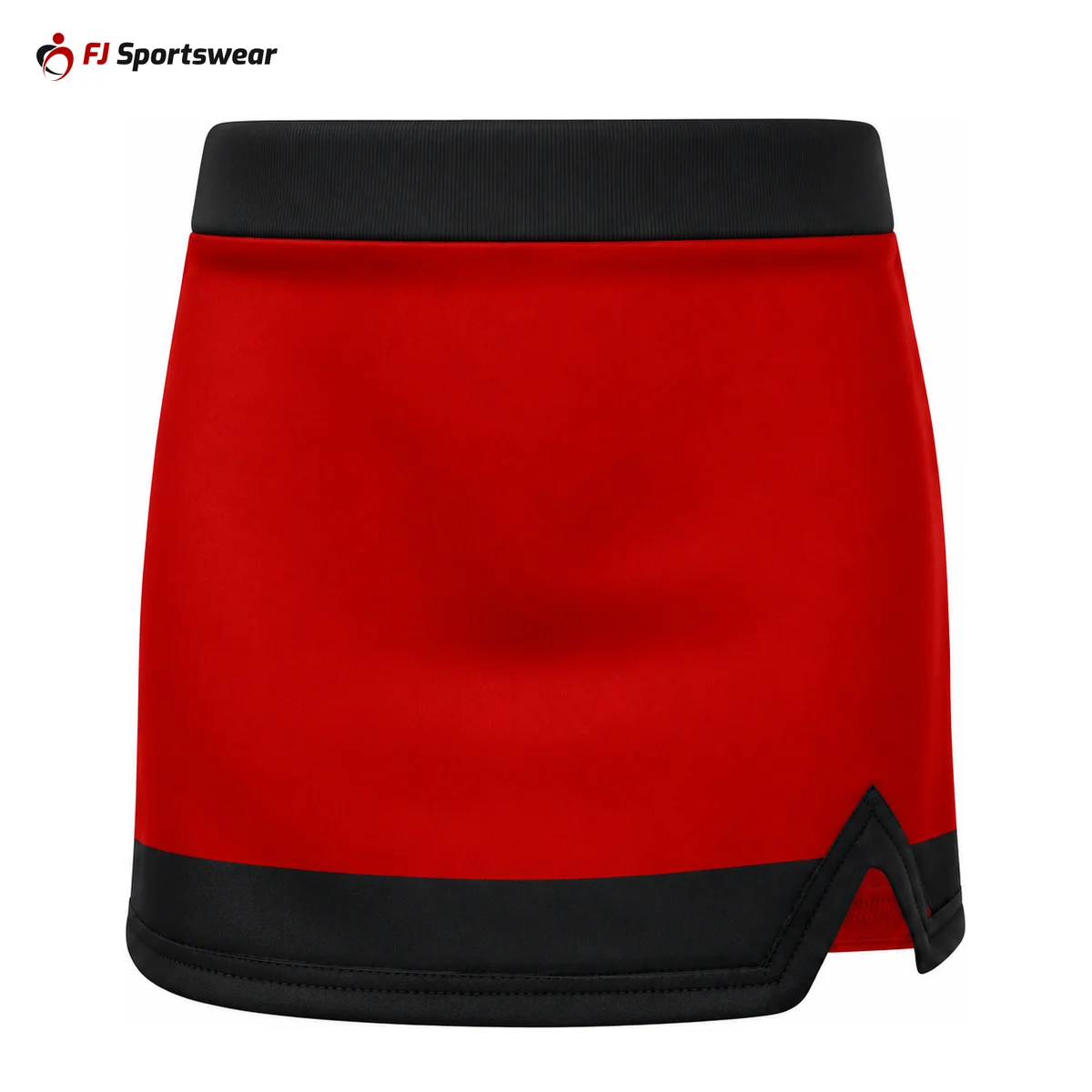 Custom Crossover Vent Cheer Skorts Black and red crossover vent cheer skort – custom made by FJ Sportswear in Sialkot