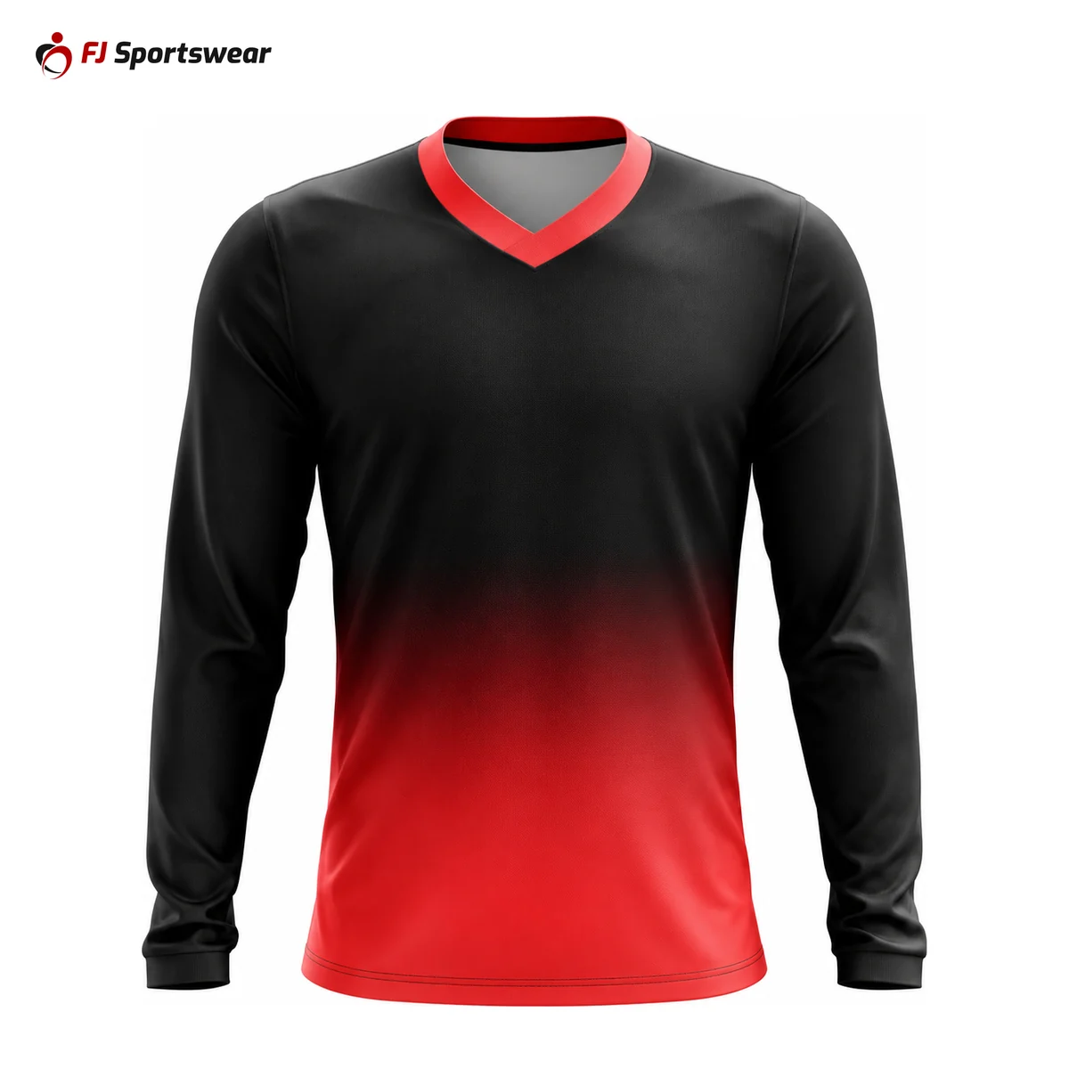 Black and red long sleeve V-neck T-shirt – custom made by FJ Sportswear in Sialkot