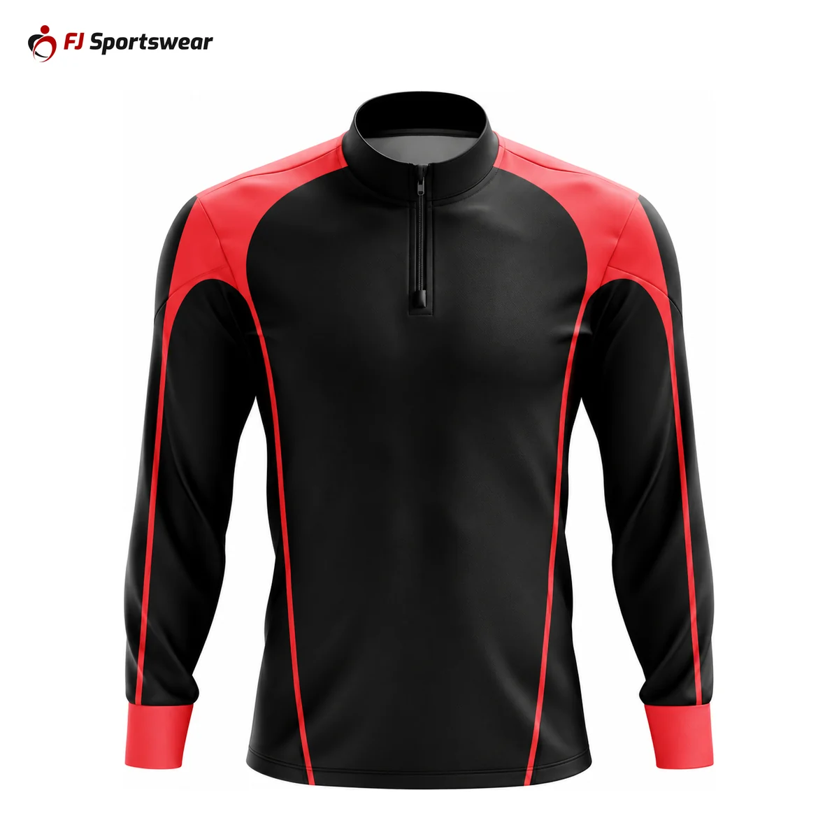 Black and red quarter-zip archery shirt – custom made by FJ Sportswear in Sialkot