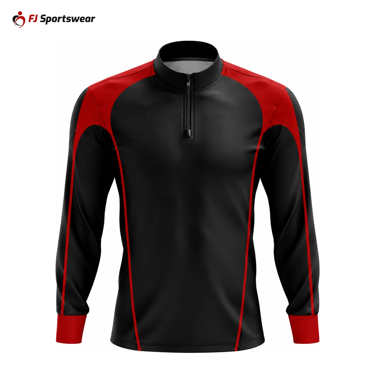Black and red quarter-zip pullover – custom made by FJ Sportswear in Sialkot