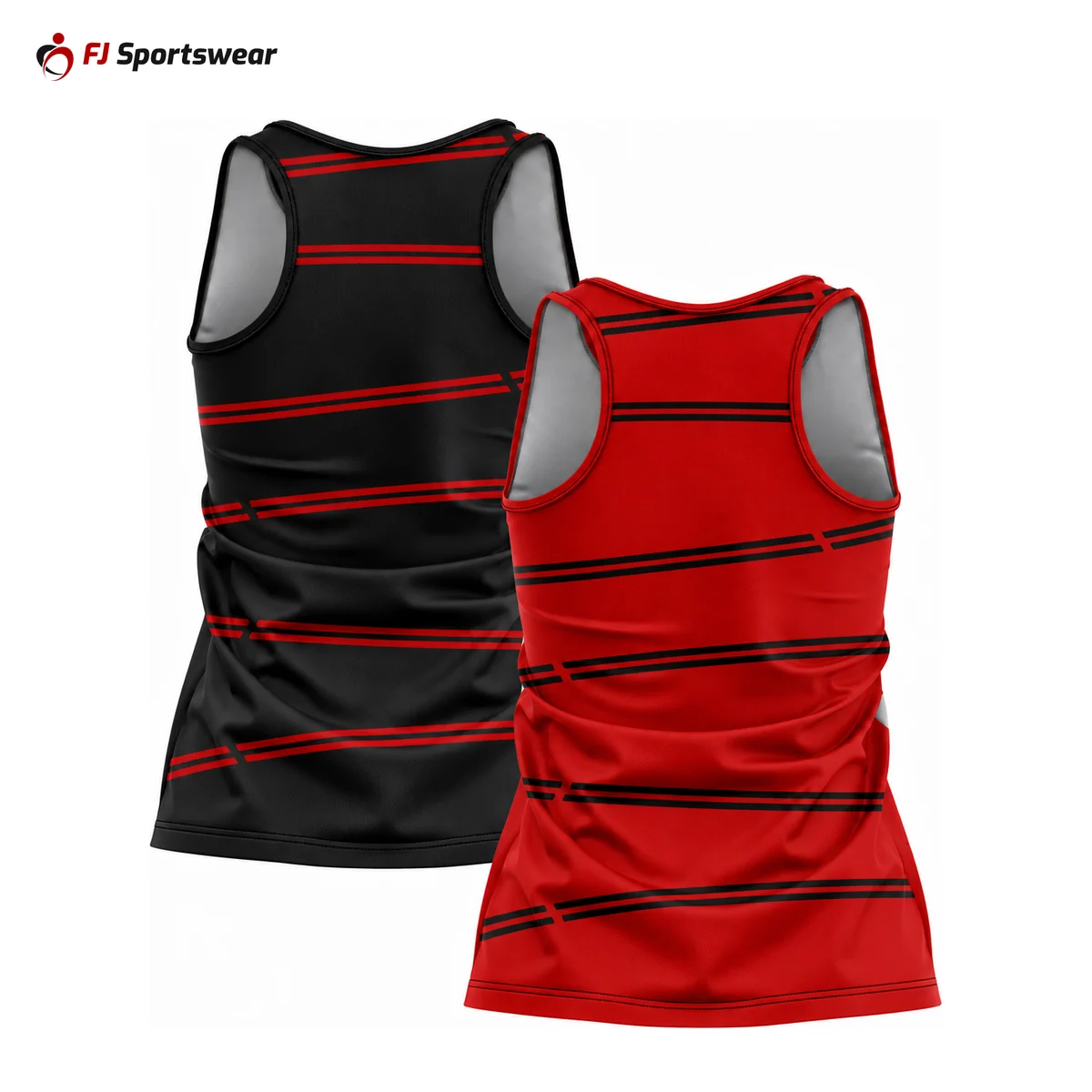 Black and red reversible racerback basketball jerseys – custom made by FJ Sportswear in Sialkot