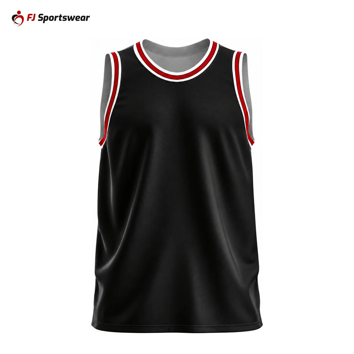 Custom Round Neck Basketball Jerseys Black and red round neck basketball jersey – custom made by FJ Sportswear in Sialkot