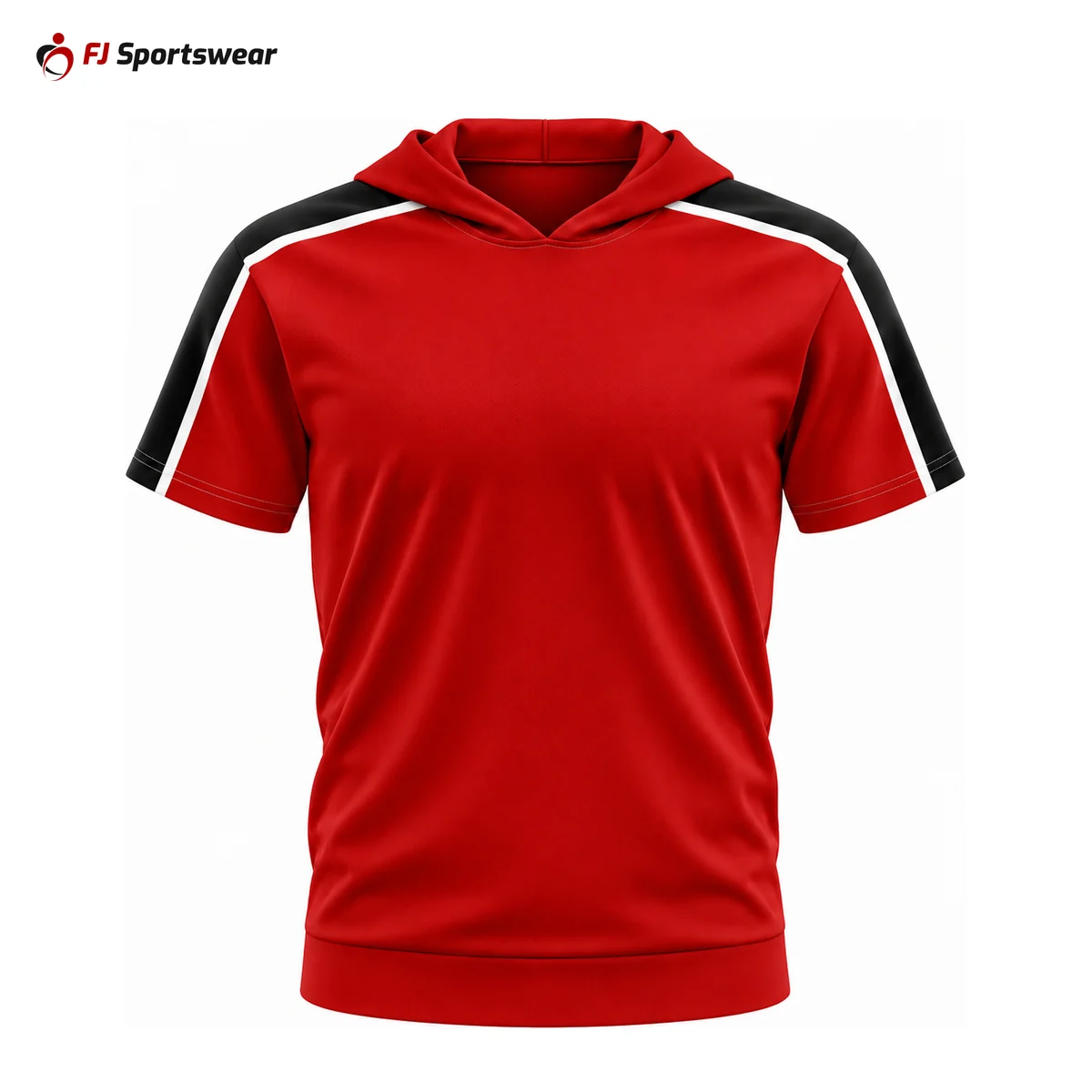Black and red short sleeve hooded shooting shirt – custom made by FJ Sportswear in Sialkot