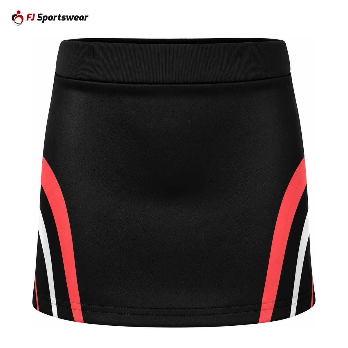 Custom Side Vent Cheer Skirts Black and red side vent cheer skirt – custom made by FJ Sportswear in Sialkot