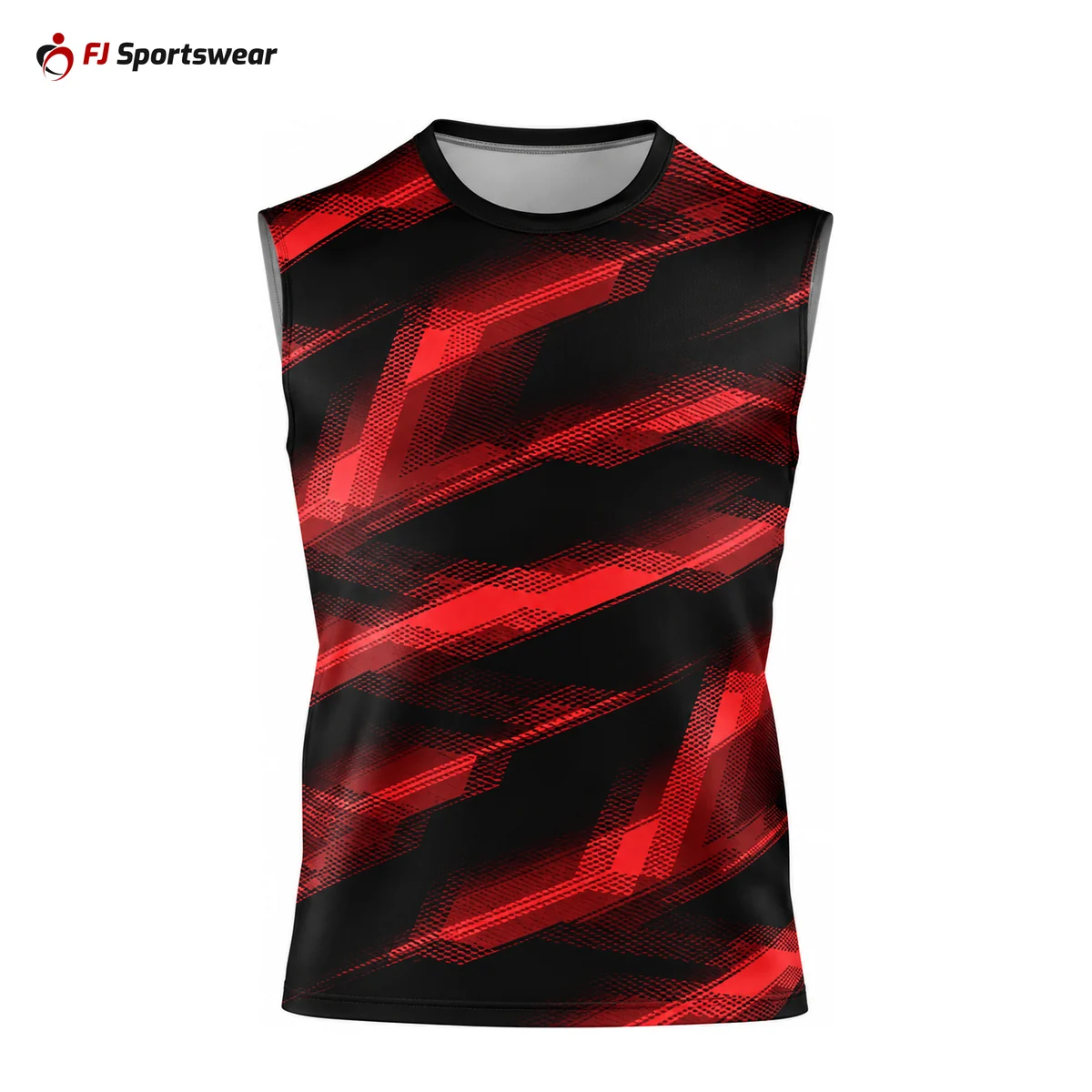 Black and red sleeveless crew neck T-shirt – custom made by FJ Sportswear in Sialkot