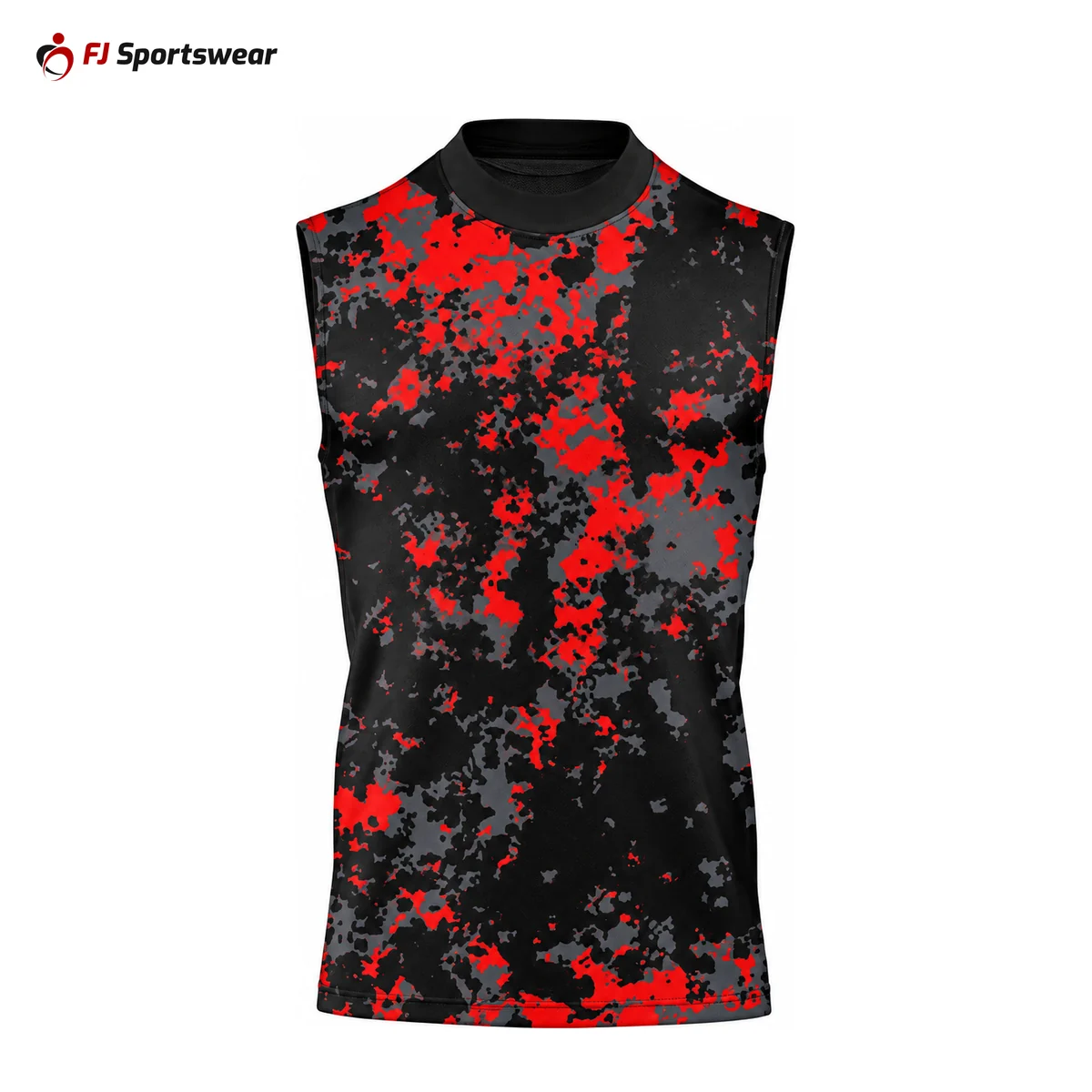 Custom Sleeveless Turtleneck Compression Shirts Black and red sleeveless turtleneck compression shirt – custom made by FJ Sportswear in Sialkot