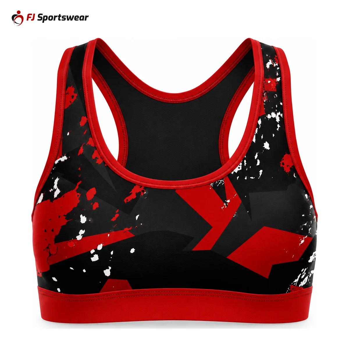Custom Women’s Sports Bras Black and red women’s sports bra – custom made by FJ Sportswear in Sialkot