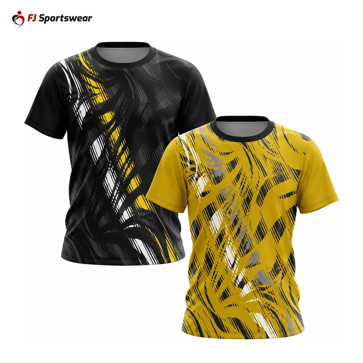 Black and yellow reversible single-ply round neck soccer jerseys – custom made by FJ Sportswear in Sialkot