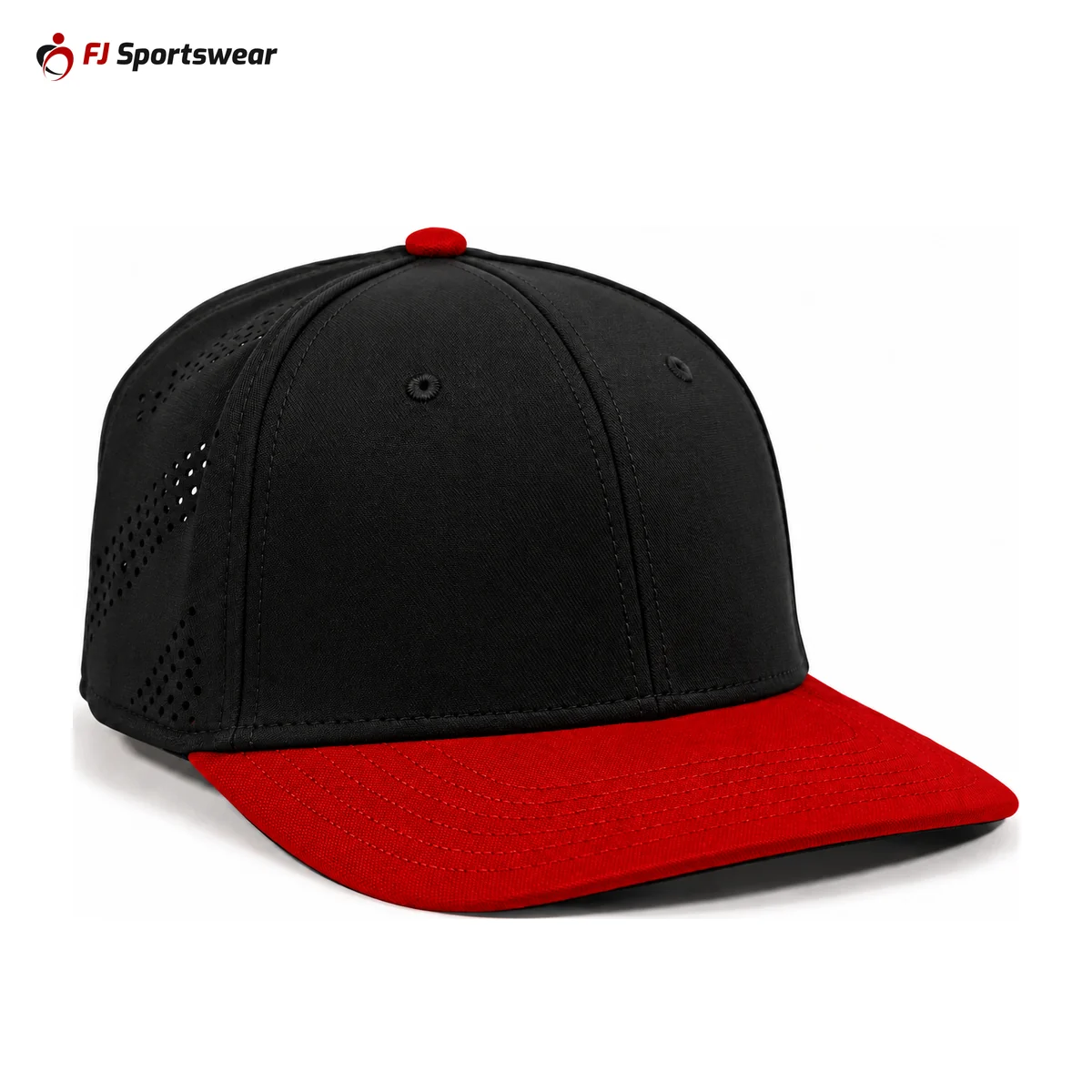 Black basketball cap with red brim – custom made by FJ Sportswear in Sialkot