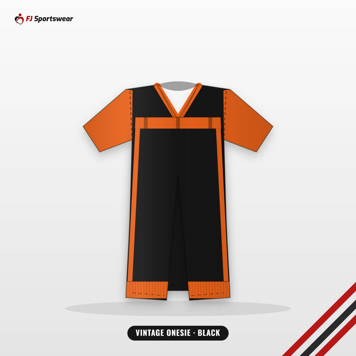 Black and orange vintage fast pitch softball onesie – custom made by FJ Sportswear