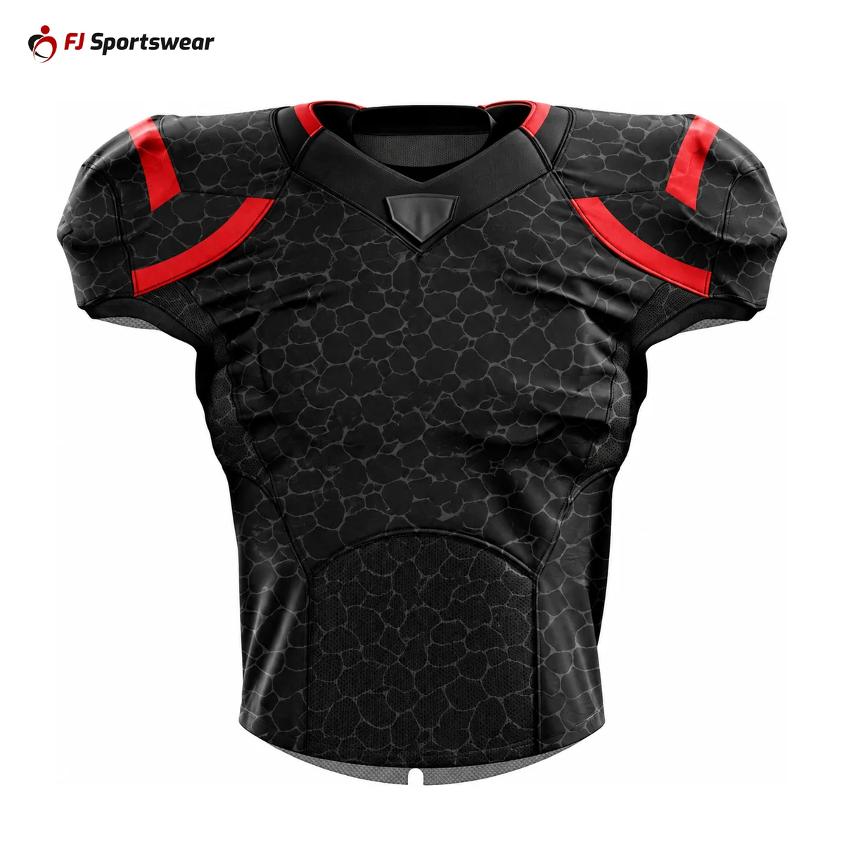 Custom Pro Football Jerseys Black pro football jersey with red trim – custom made by FJ Sportswear in Sialkot