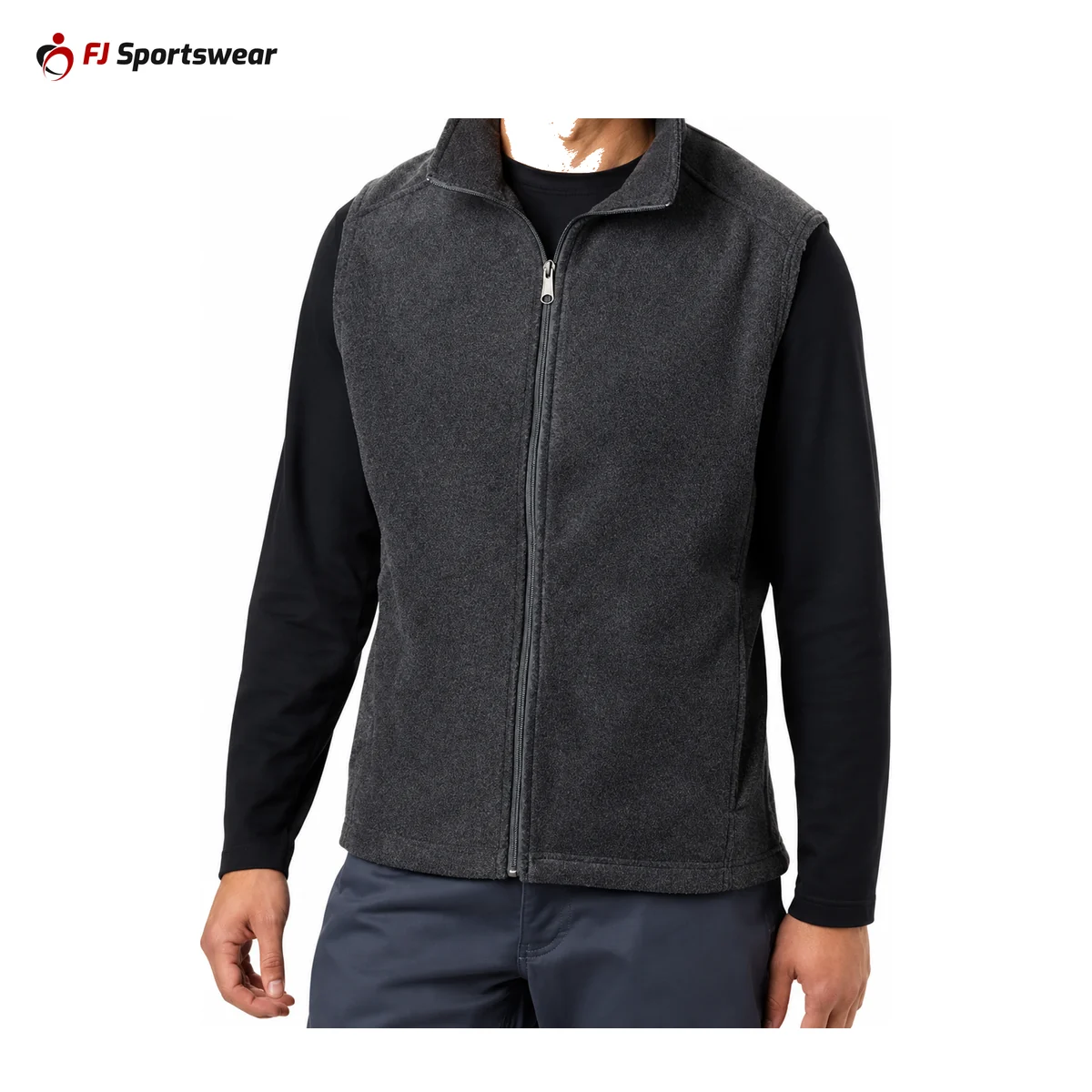 Custom Polar Fleece Vests Charcoal polar fleece vest – custom made by FJ Sportswear in Sialkot