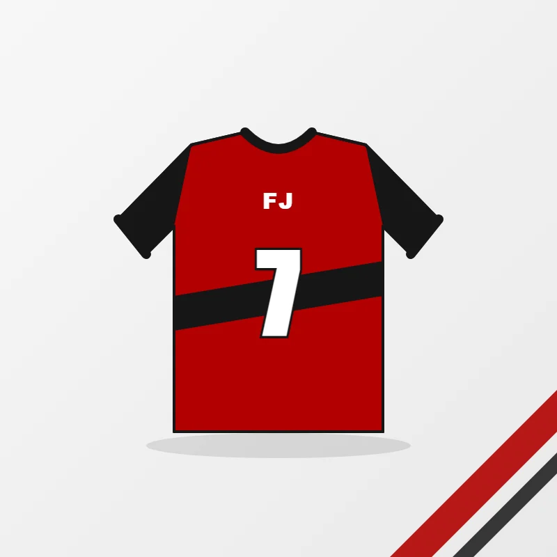 7v7 Football Jerseys – custom design in red and black, made to order by FJ Sportswear