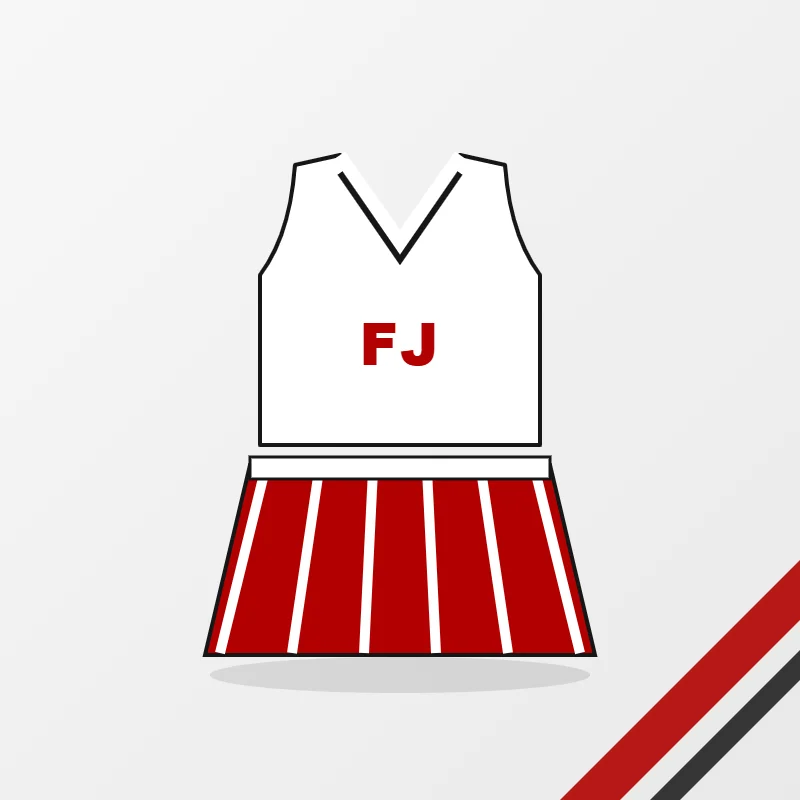 Cheer uniforms in a white, red and black colourway