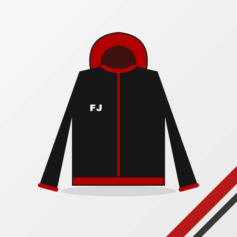 Men's apparel in a black and red colourway
