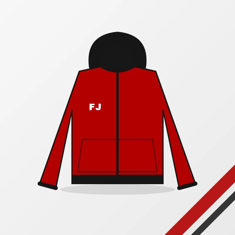 Men's apparel – custom design in red and black, made to order by FJ Sportswear