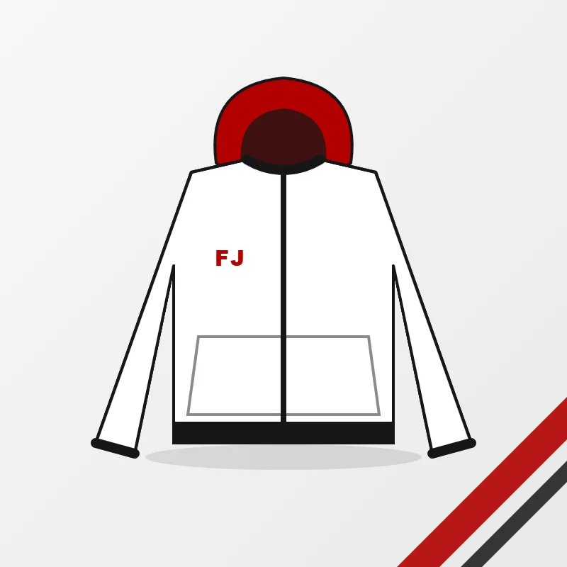 Men's apparel in a white, red and black colourway
