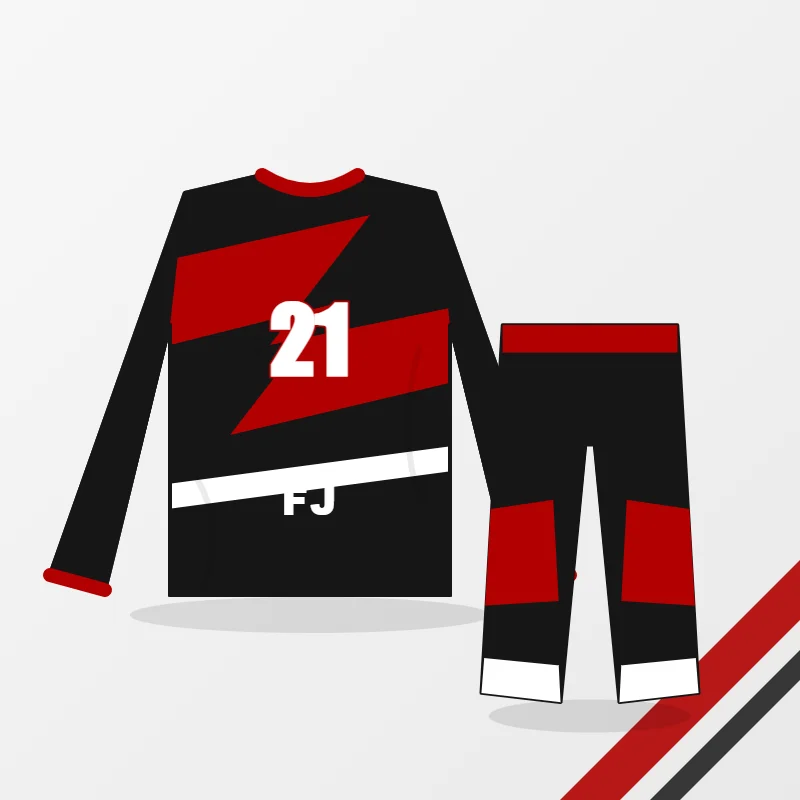 Custom motocross jersey and pants gear set in black, red and white
