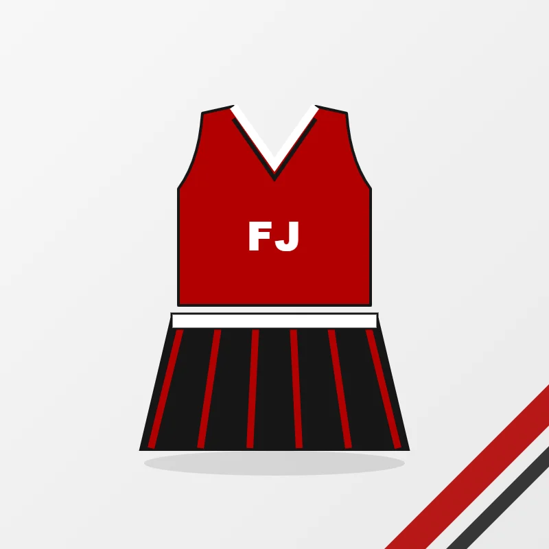 Youth Cheer Uniforms – custom design in red and black, made to order by FJ Sportswear