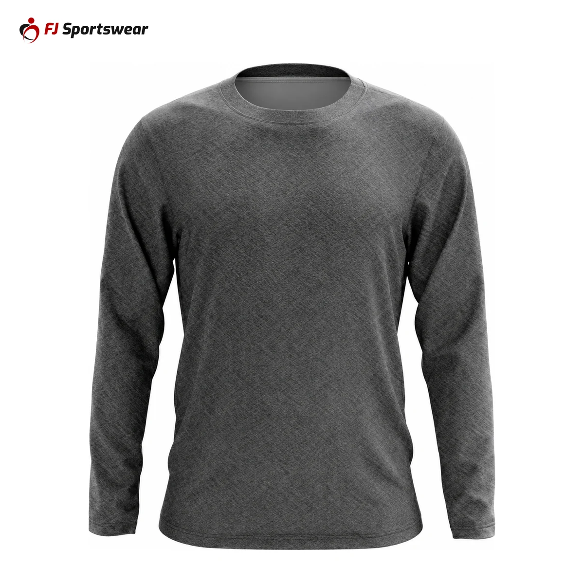 Grey cotton-blend long sleeve crew neck T-shirt – custom made by FJ Sportswear in Sialkot
