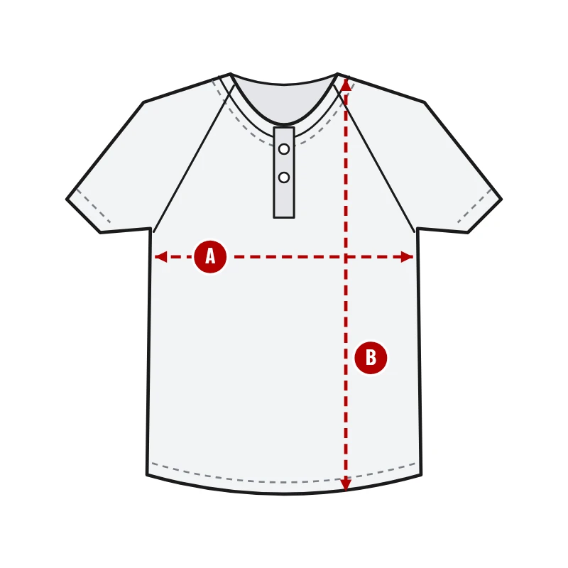 How to measure Two-Button Baseball Jerseys: A chest width and B body length