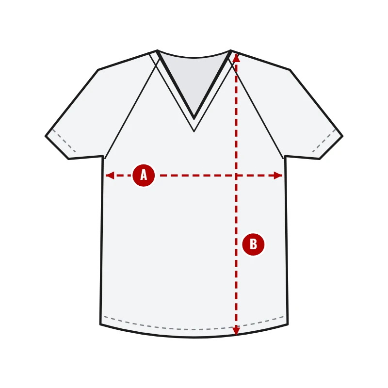 How to measure V-Neck Baseball Jerseys: A chest width and B body length