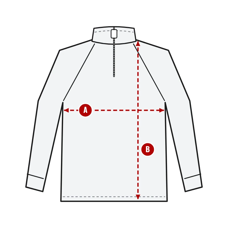 How to measure ¼ Zip Long Sleeve Cage Jackets: A chest width and B body length