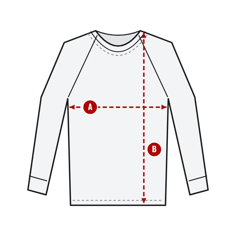 How to measure Long Sleeve Compression Shirts: A chest width and B body length