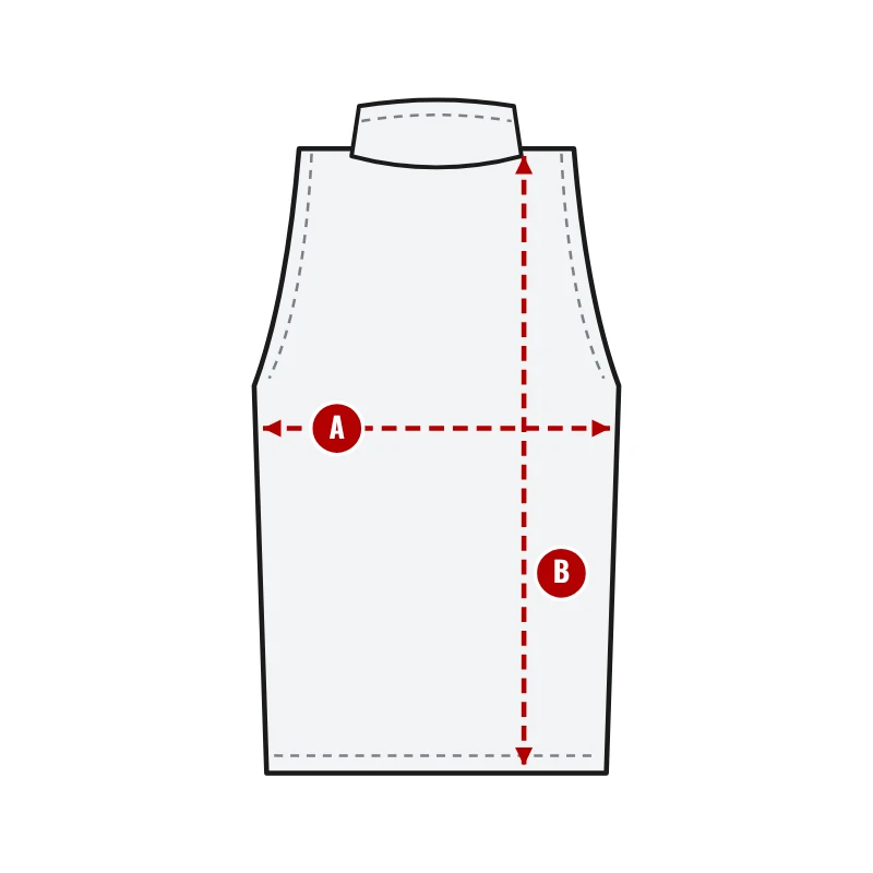 How to measure Reversible Sleeveless Turtleneck Compression Shirt: A chest width and B body length