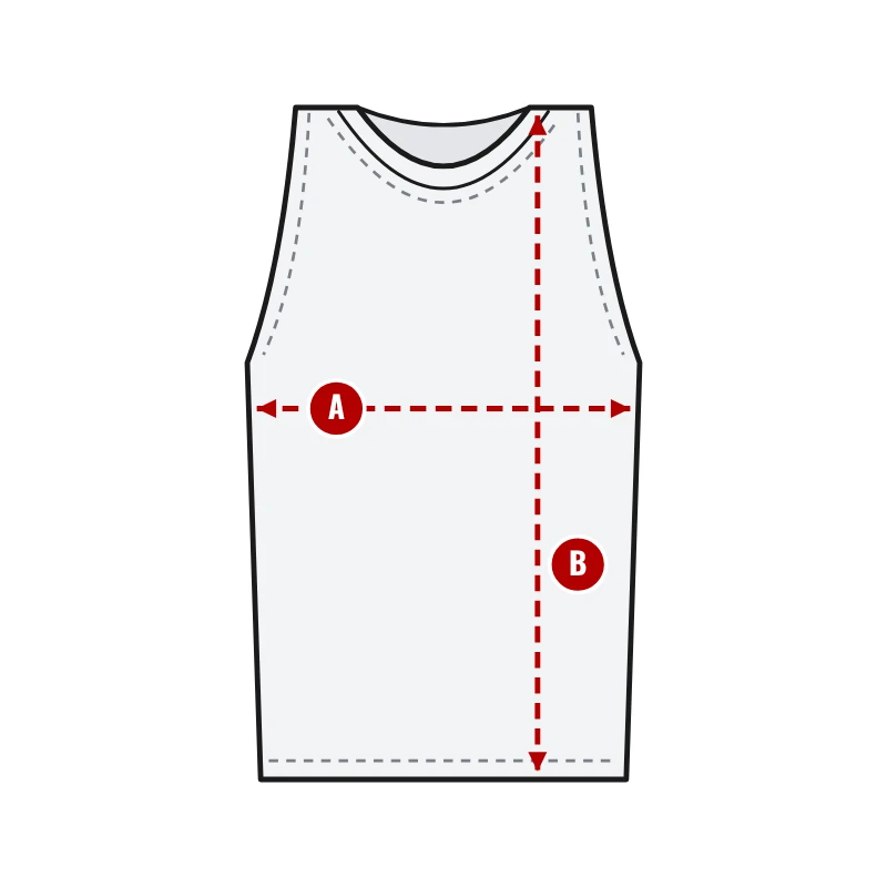 How to measure Sleeveless Compression Shirts (Round Neck): A chest width and B body length