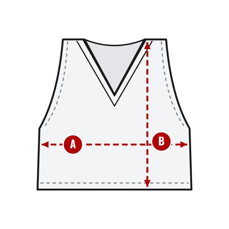 How to measure Cheer Practice Wear: A chest width and B body length