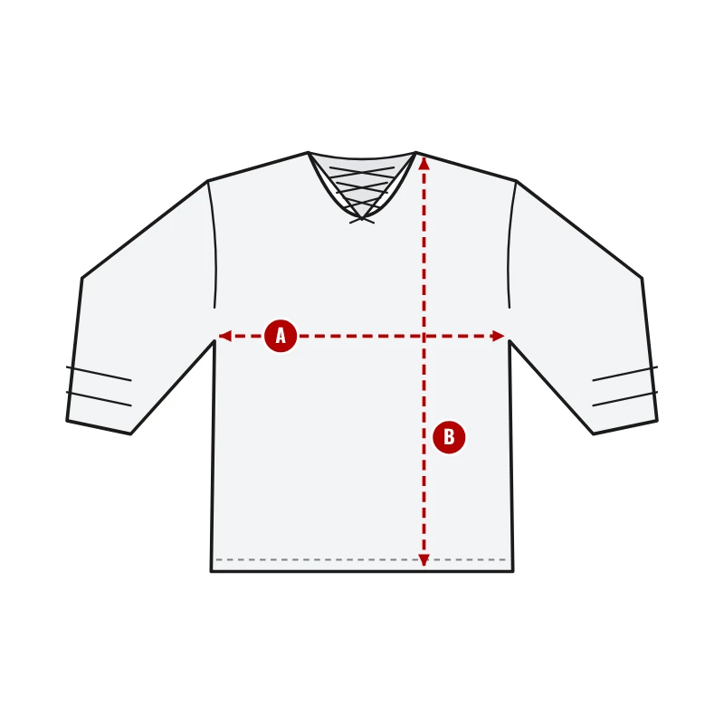How to measure Lace-Up Hockey Jerseys: A chest width and B body length