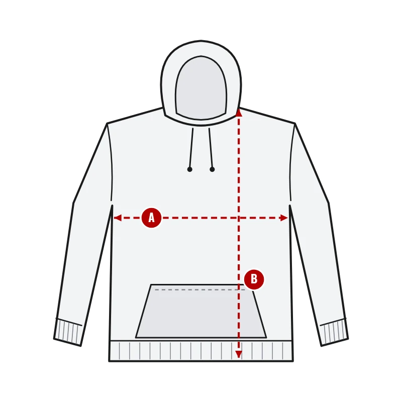 How to measure Hoodies: A chest width and B body length