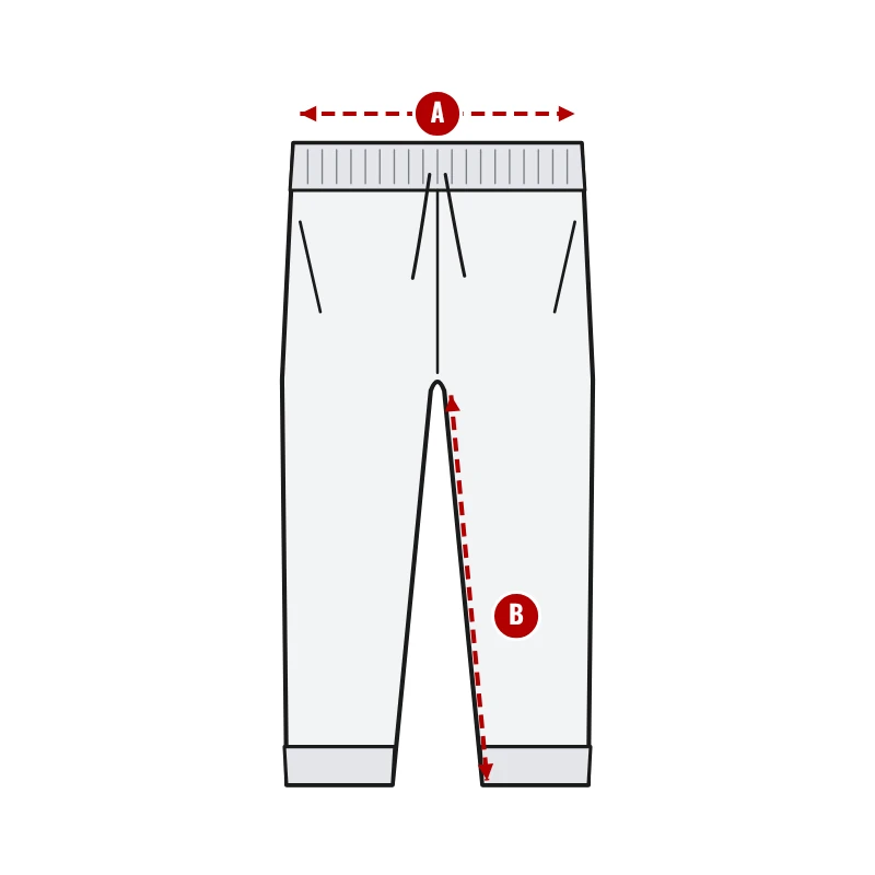 How to measure Pro Jogger Pants: A waist (relaxed) and B inseam