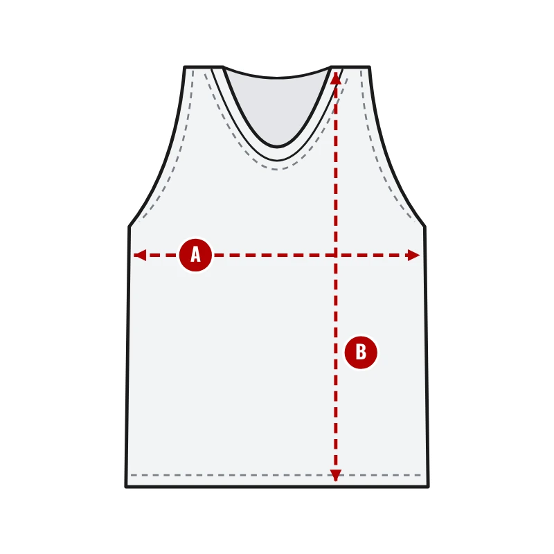 How to measure Soccer Training Bibs: A chest width and B body length