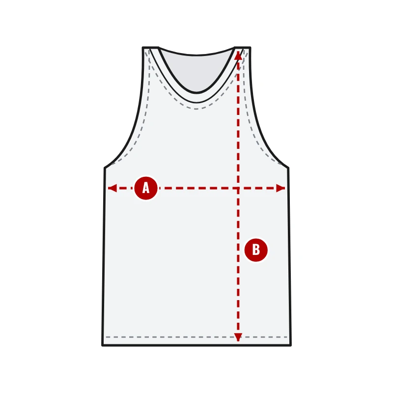 How to measure Racerback 2-Button Baseball Jerseys: A chest width and B body length