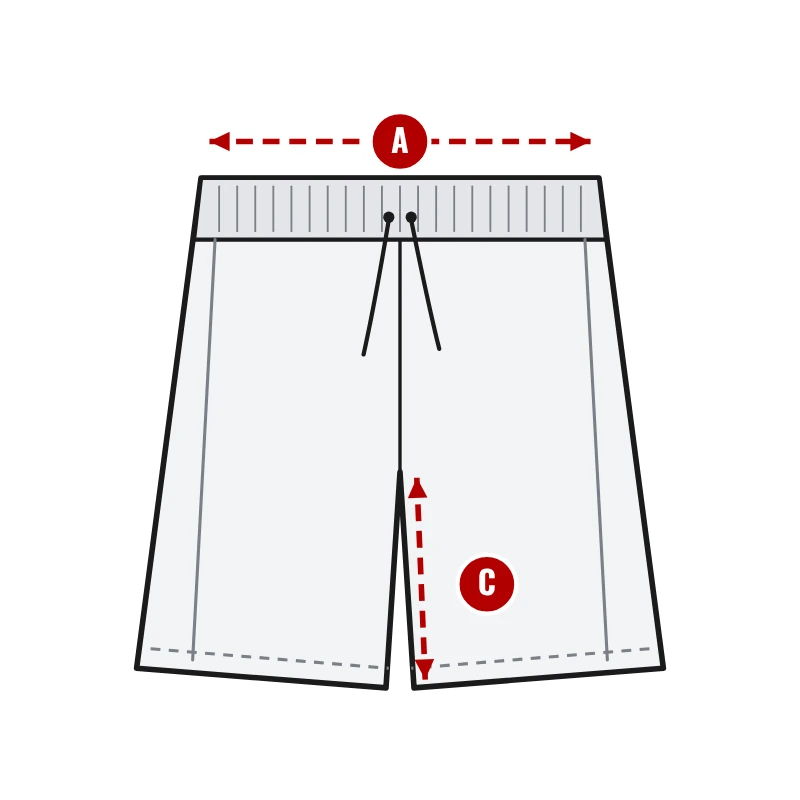 How to measure Flag Football Shorts: A waist (relaxed) and C inseam