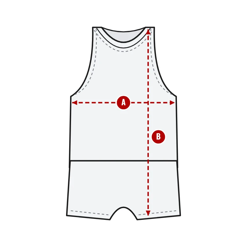 How to measure Wrestling Singlets: A chest width and B body length