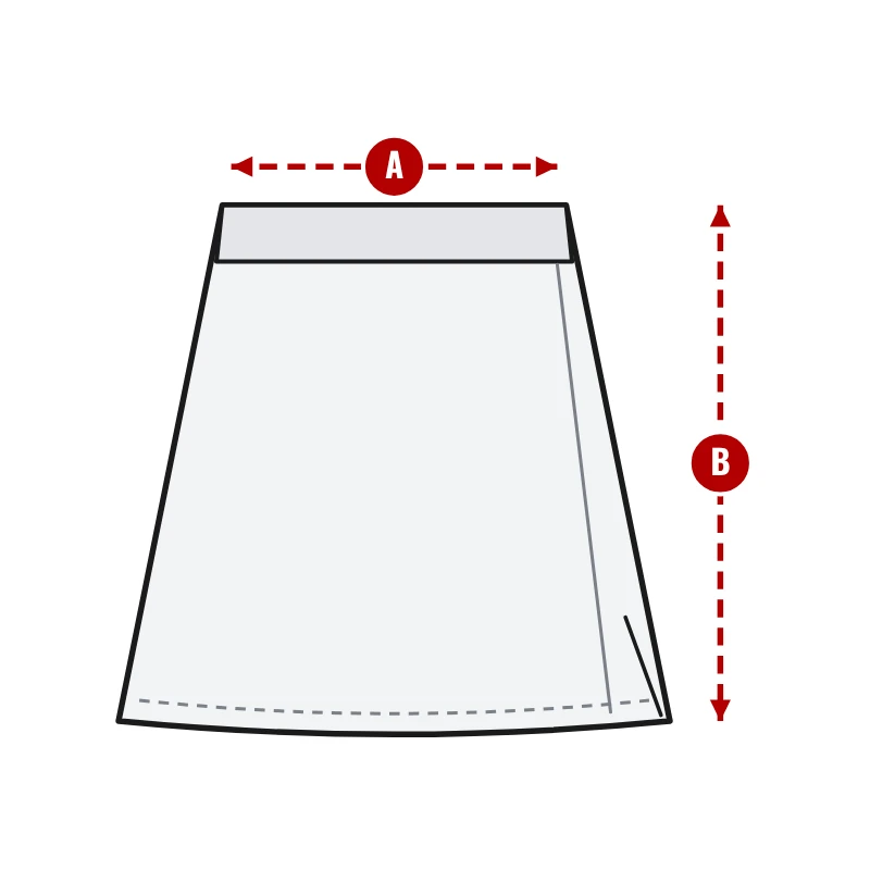 How to measure Tennis Skorts: A waist (relaxed) and B length