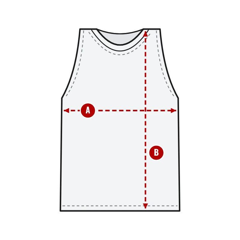 How to measure Sleeveless Crew Neck Baseball Jerseys: A chest width and B body length
