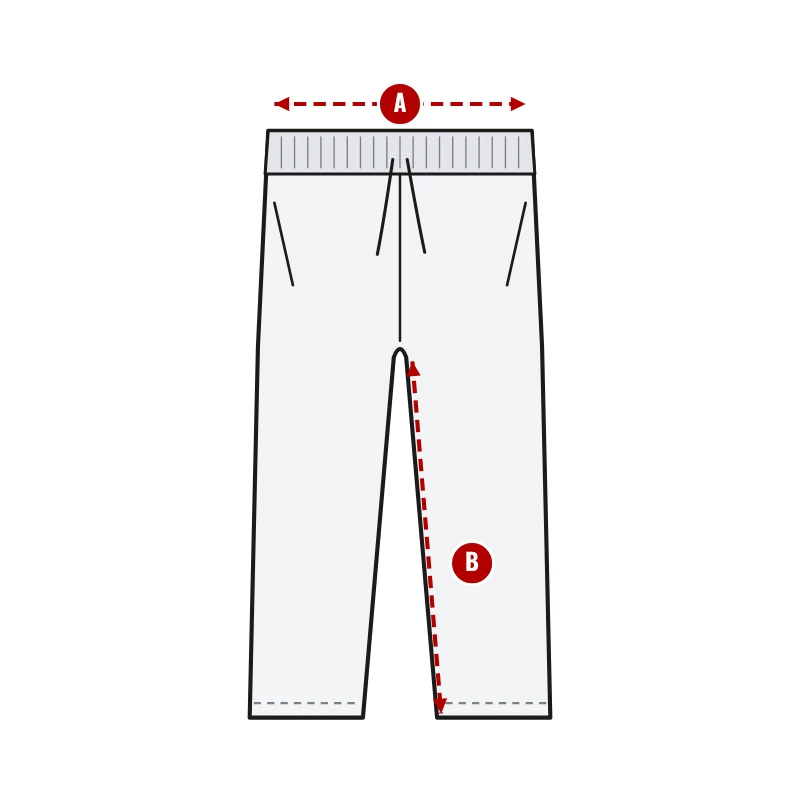 How to measure Golf Pants: A waist (relaxed) and B inseam