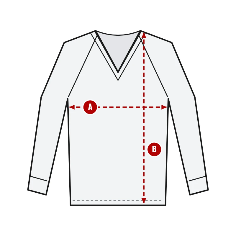 How to measure Long Sleeve V-Neck Volleyball Jerseys: A chest width and B body length