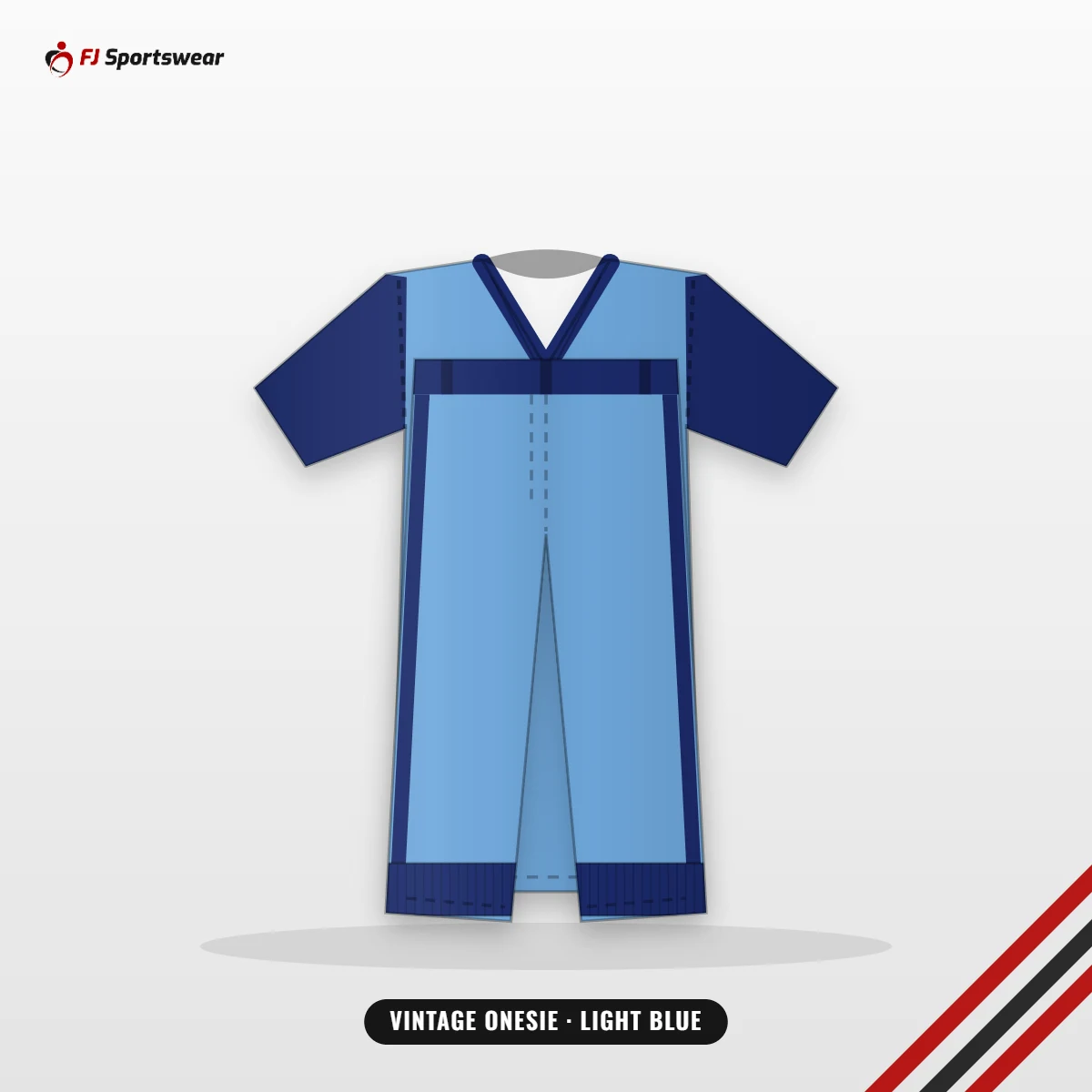 Light blue and navy vintage fast pitch softball onesie – custom made by FJ Sportswear
