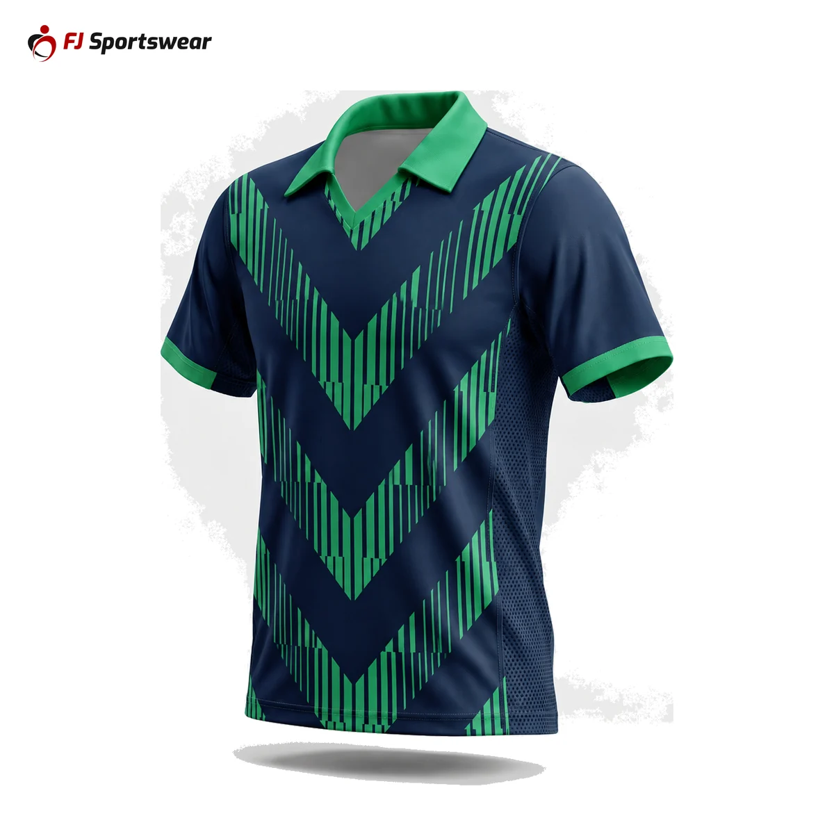 Navy and green collared soccer jersey – custom made by FJ Sportswear in Sialkot